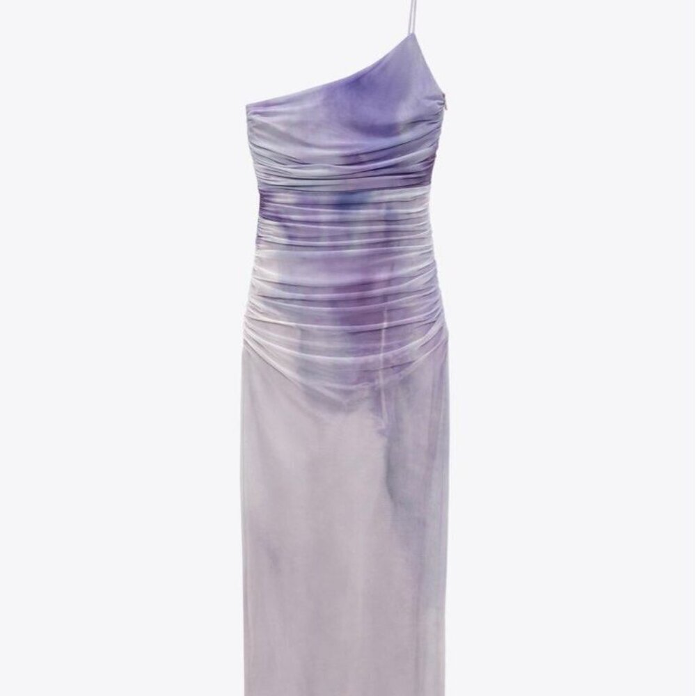 ZARA PRINTED TULLE ASYMMETRIC DRESS